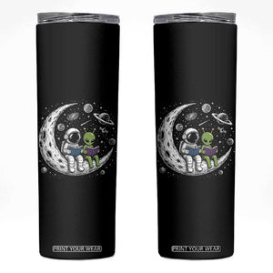 Funny Bookworm In Space Skinny Tumbler Cute Astronaut And Alien Reading TS12 Black Print Your Wear