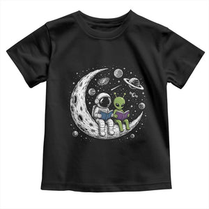 Funny Bookworm In Space Toddler T Shirt Cute Astronaut And Alien Reading TS12 Black Print Your Wear