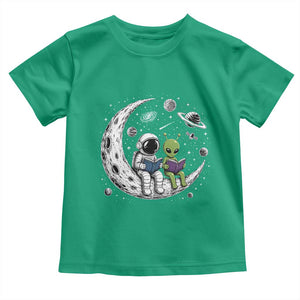 Funny Bookworm In Space Toddler T Shirt Cute Astronaut And Alien Reading TS12 Irish Green Print Your Wear