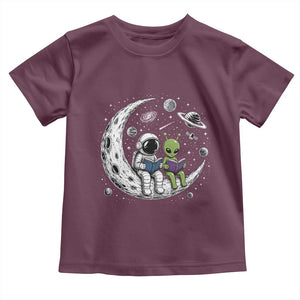Funny Bookworm In Space Toddler T Shirt Cute Astronaut And Alien Reading TS12 Maroon Print Your Wear