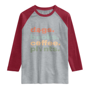 Funny Introvert Life Lover Raglan Shirt Dogs Books Coffee And Plants TS12 Heather Gray Heather Red Print Your Wear