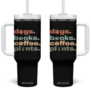 Funny Introvert Life Lover Tumbler With Handle Dogs Books Coffee And Plants TS12 One Size: 40 oz Black Print Your Wear