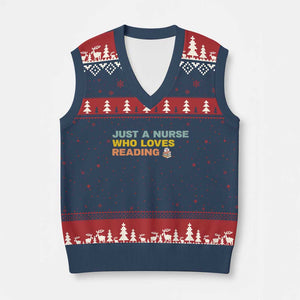 Just A Nurse Who Loves Reading V-Neck Knit Sweater Vest Bookish Nurse Gift TS12 Navy Red Print Your Wear