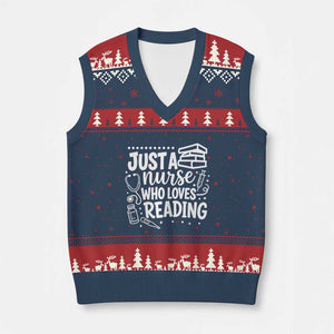 Just A Nurse Who Loves Reading V-Neck Knit Sweater Vest Funny Medical Bookworm Gift TS12 Navy Red Print Your Wear