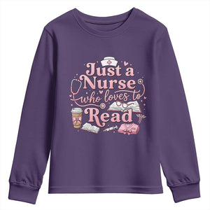 Just A Nurse Who Loves Reading Youth Sweatshirt Book Lover Nurse TS12 Purple Print Your Wear