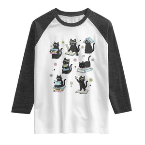 Bookish Black Cat Raglan Shirt Funny Librarian Cat Lover Gift TS12 White Heather Charcoal Print Your Wear