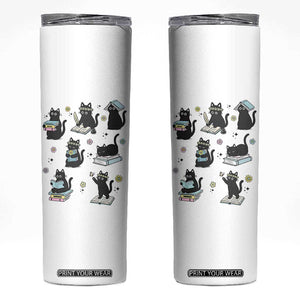 Bookish Black Cat Skinny Tumbler Funny Librarian Cat Lover Gift TS12 White Print Your Wear