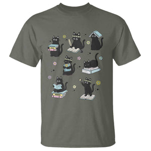 Bookish Black Cat T Shirt Funny Librarian Cat Lover Gift TS12 Military Green Print Your Wear
