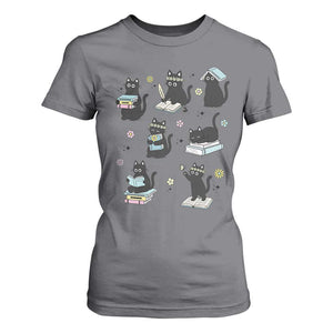 Bookish Black Cat T Shirt For Women Funny Librarian Cat Lover Gift TS12 Charcoal Print Your Wear