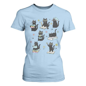 Bookish Black Cat T Shirt For Women Funny Librarian Cat Lover Gift TS12 Light Blue Print Your Wear