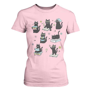 Bookish Black Cat T Shirt For Women Funny Librarian Cat Lover Gift TS12 Light Pink Print Your Wear