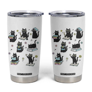 Bookish Black Cat Tumbler Cup Funny Librarian Cat Lover Gift TS12 White Print Your Wear