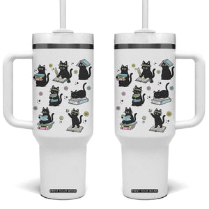 Bookish Black Cat Tumbler With Handle Funny Librarian Cat Lover Gift TS12 One Size: 40 oz White Print Your Wear