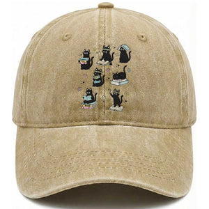 Bookish Black Cat Washed Cotton Baseball Cap Funny Librarian Cat Lover Gift TS12 Print Your Wear