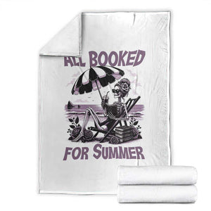 Funny Skeleton Reading At The Beach Throw Blanket All Booked For Summer TS12 White Print Your Wear