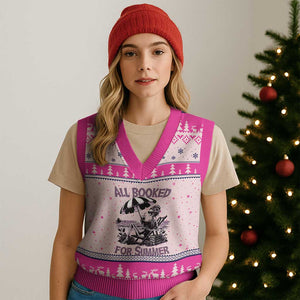 Funny Skeleton Reading At The Beach V-Neck Knit Sweater Vest All Booked For Summer TS12 Hot Pink Print Your Wear