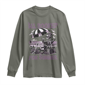 Funny Skeleton Reading At The Beach Long Sleeve Shirt All Booked For Summer TS12 Military Green Print Your Wear