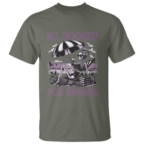Funny Skeleton Reading At The Beach T Shirt All Booked For Summer TS12 Military Green Print Your Wear