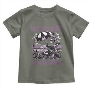 Funny Skeleton Reading At The Beach Toddler T Shirt All Booked For Summer TS12 Military Green Print Your Wear