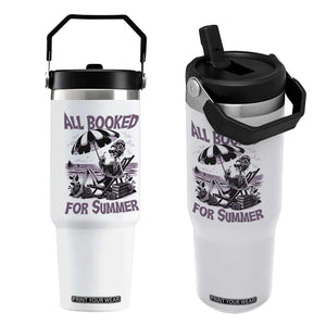 Funny Skeleton Reading At The Beach Flip Straw Tumbler All Booked For Summer