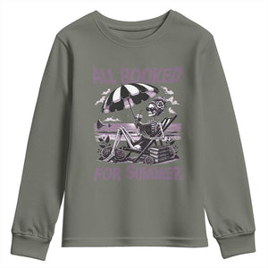 Funny Skeleton Reading At The Beach Youth Sweatshirt All Booked For Summer