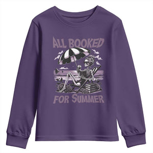Funny Skeleton Reading At The Beach Youth Sweatshirt All Booked For Summer