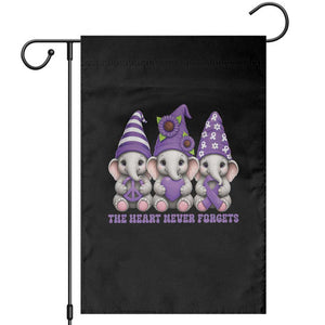 Cute Elephant Gnome Purple Ribbon Alzheimer's Support Garden Flag The Heart Never Forgets