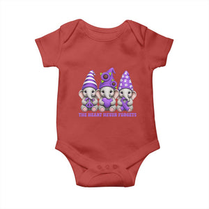 Cute Elephant Gnome Purple Ribbon Alzheimer's Support Baby Onesie The Heart Never Forgets
