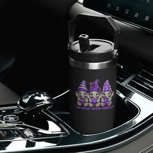 Cute Elephant Gnome Purple Ribbon Alzheimer's Support Flip Straw Tumbler The Heart Never Forgets