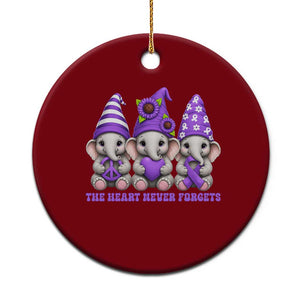 Cute Elephant Gnome Purple Ribbon Alzheimer's Support Ceramic Ornament The Heart Never Forgets