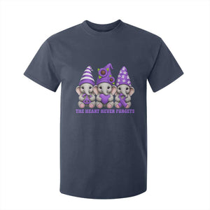 Cute Elephant Gnome Purple Ribbon Alzheimer's Support T Shirt For Kid The Heart Never Forgets