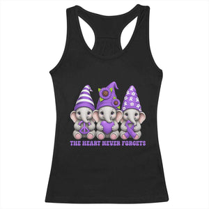 Cute Elephant Gnome Purple Ribbon Alzheimer's Support Racerback Tank Top The Heart Never Forgets