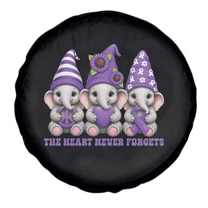 Cute Elephant Gnome Purple Ribbon Alzheimer's Support Spare Tire Cover The Heart Never Forgets