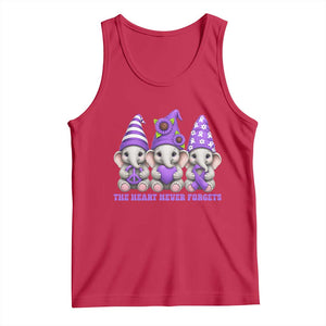 Cute Elephant Gnome Purple Ribbon Alzheimer's Support Tank Top The Heart Never Forgets