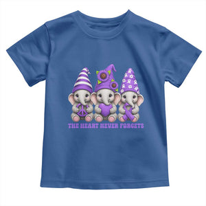 Cute Elephant Gnome Purple Ribbon Alzheimer's Support Toddler T Shirt The Heart Never Forgets