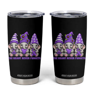 Cute Elephant Gnome Purple Ribbon Alzheimer's Support Tumbler Cup The Heart Never Forgets