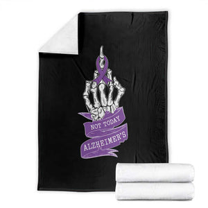 Not Today Alzheimers Throw Blanket Funny Skeleton Middle Finger Purple Ribbon