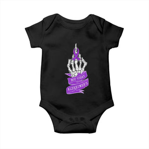 Not Today Alzheimers Baby Onesie Funny Skeleton Middle Finger Purple Ribbon