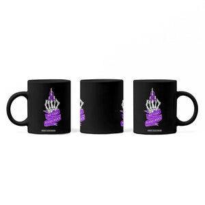 Not Today Alzheimers Coffee Mug Funny Skeleton Middle Finger Purple Ribbon