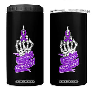 Not Today Alzheimers 4 in 1 Can Cooler Tumbler Funny Skeleton Middle Finger Purple Ribbon