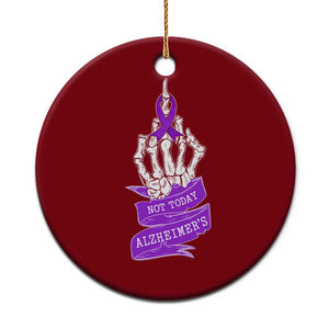 Not Today Alzheimers Ceramic Ornament Funny Skeleton Middle Finger Purple Ribbon