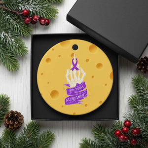 Not Today Alzheimers Ceramic Ornament Funny Skeleton Middle Finger Purple Ribbon