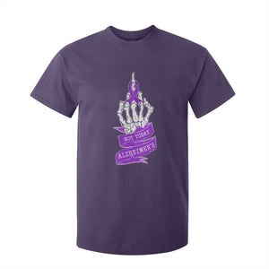 Not Today Alzheimers T Shirt For Kid Funny Skeleton Middle Finger Purple Ribbon
