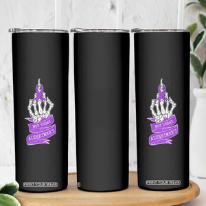 Not Today Alzheimers Skinny Tumbler Funny Skeleton Middle Finger Purple Ribbon