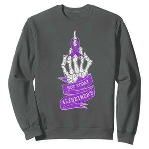 Not Today Alzheimers Sweatshirt Funny Skeleton Middle Finger Purple Ribbon