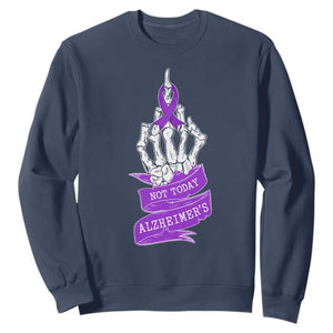 Not Today Alzheimers Sweatshirt Funny Skeleton Middle Finger Purple Ribbon