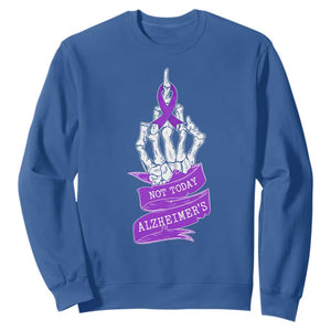 Not Today Alzheimers Sweatshirt Funny Skeleton Middle Finger Purple Ribbon