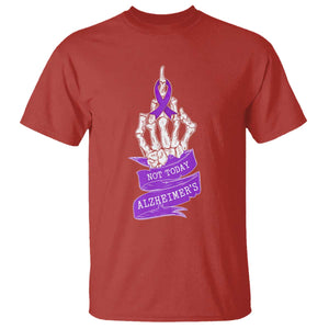 Not Today Alzheimers T Shirt Funny Skeleton Middle Finger Purple Ribbon