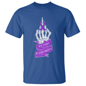 Not Today Alzheimers T Shirt Funny Skeleton Middle Finger Purple Ribbon