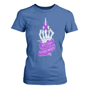 Not Today Alzheimers T Shirt For Women Funny Skeleton Middle Finger Purple Ribbon